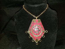 Load image into Gallery viewer, Red Mosaic Inlaid Gemstone Necklace w/chain
