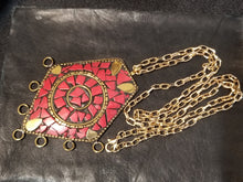 Load image into Gallery viewer, Red Mosaic Inlaid Gemstone Necklace w/chain
