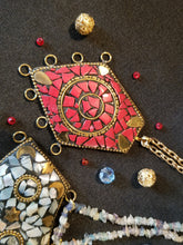 Load image into Gallery viewer, Red Mosaic Inlaid Gemstone Necklace w/chain
