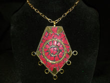 Load image into Gallery viewer, Red Mosaic Inlaid Gemstone Necklace w/chain
