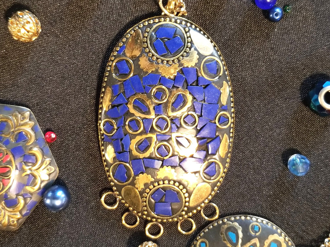 BLUE/DEEP LAPIS MOSAIC PENDANT NECKLACE