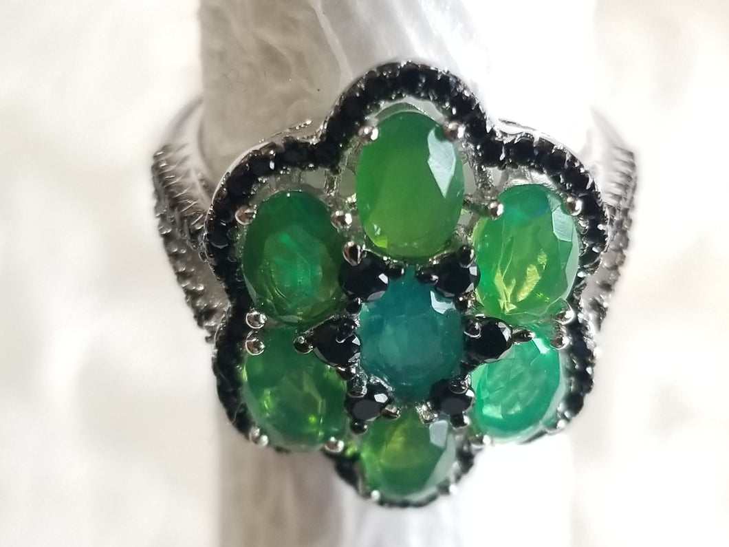 Green/Blue 7 Gemstone Diopside Cocktail Ring