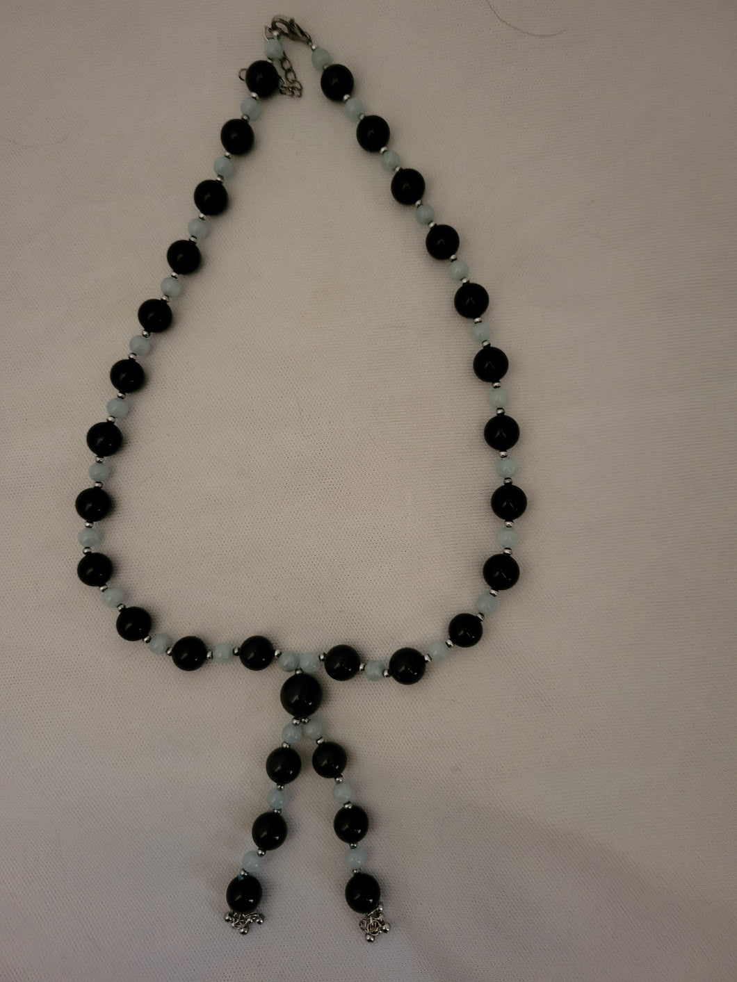 Black Onyx/Aquamarine Beaded Necklace